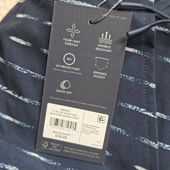 1224 NWT VRST Men's 5” Resort Shorts Navy / Sand Washed Stripe Various Sizes - Picture 6 of 6